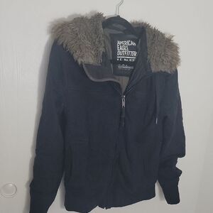 American Eagle Outfitters Black Jacket with Fur Hood